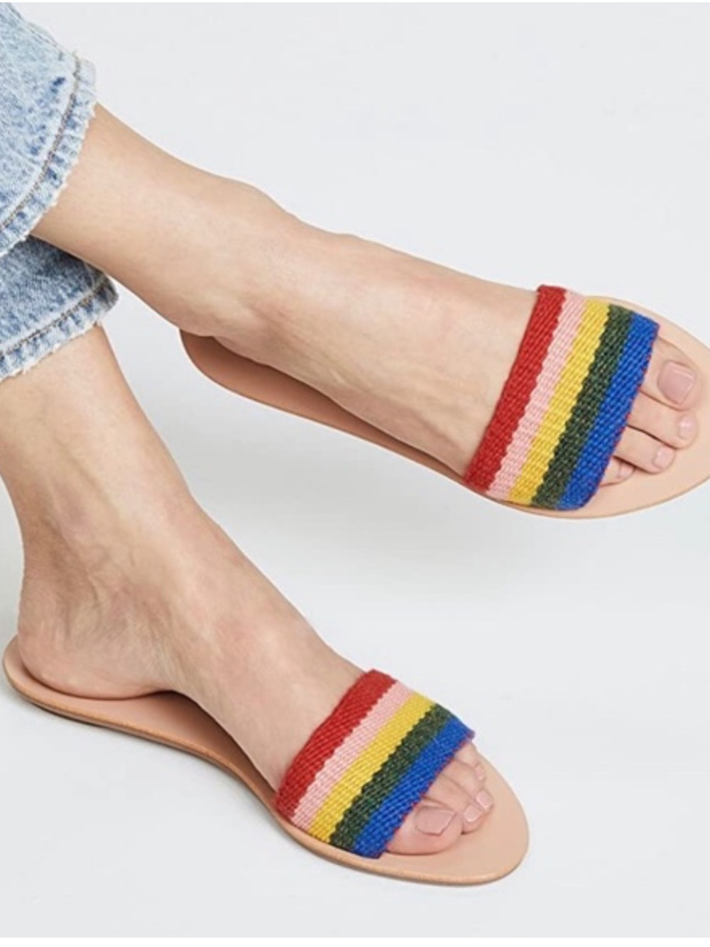 LOEFFLER RANDALL Stella Plank Slide Sandals Size 7 Rainbow Pattern Print